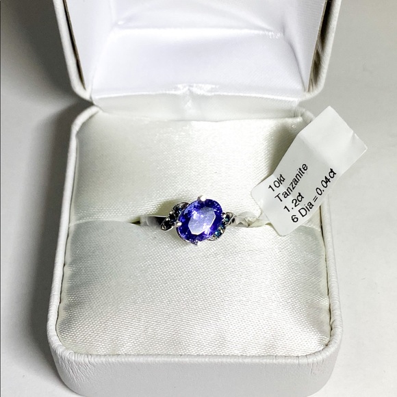 10K, Tanzanite, Coloured Diamonds, Ring (6.5) - Picture 1 of 10